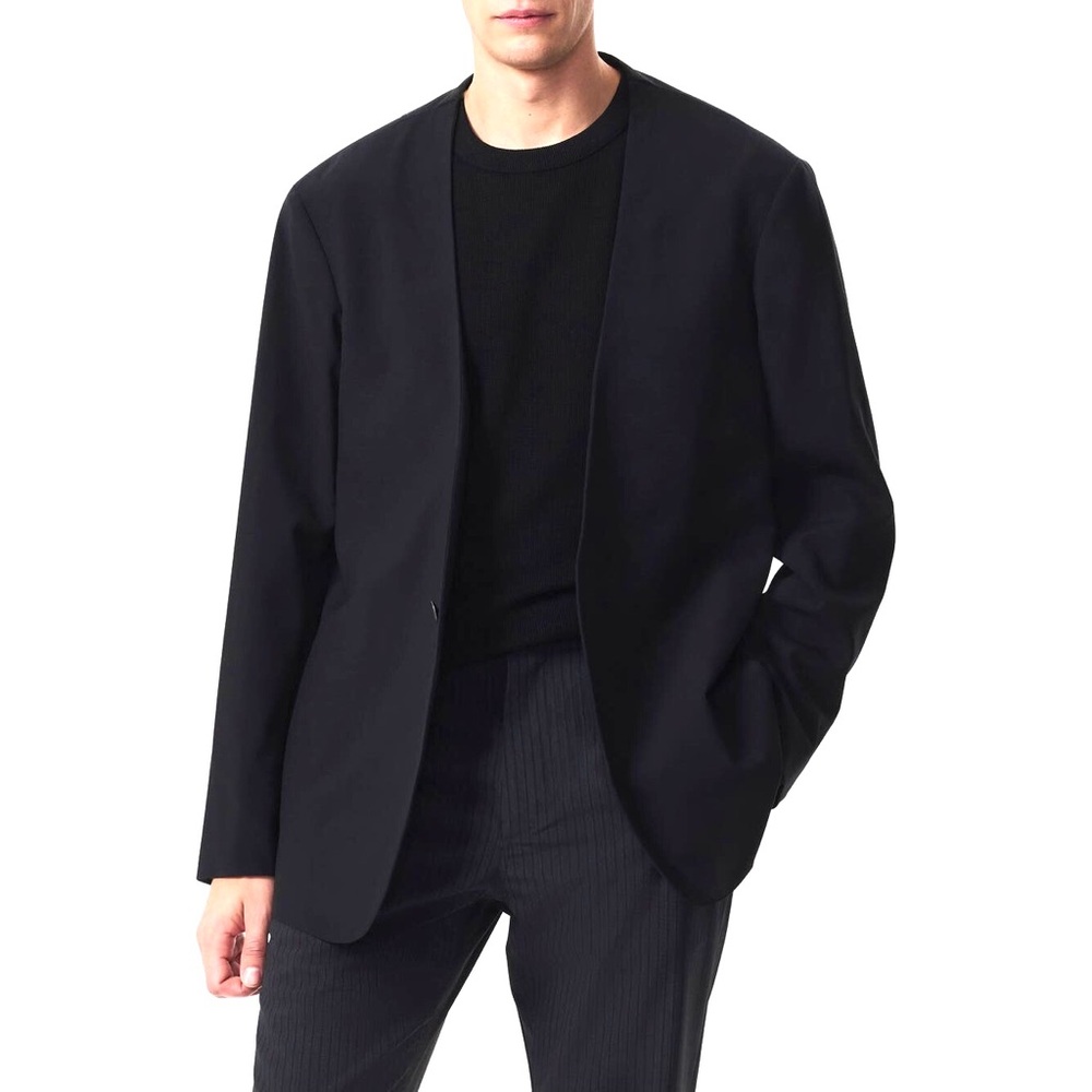 Rag And Bone Slim Fit Collarless Black Wool Blend Ripstop Sport Coat Size 42